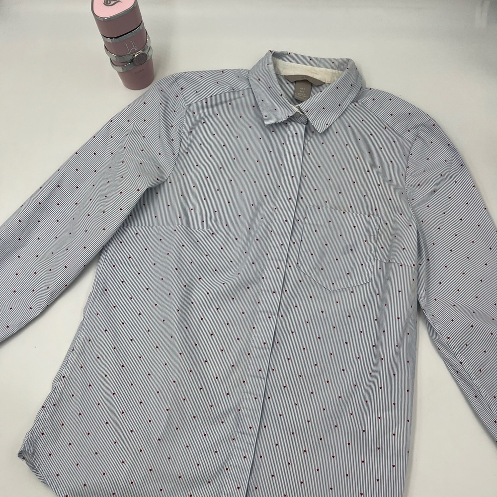 H&M Light Blue Button Down Shirt with Red Dots